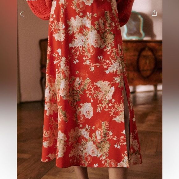 Sezane Tabata Red Floral Midi Skirt NWT size 10 - Picture 1 of 9